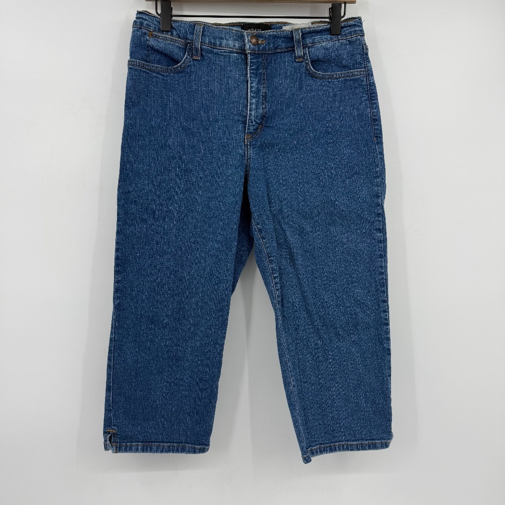 NYDJ Jeans Women 12P Blue Capri Denim Vintage Embroidered Pockets Stretch